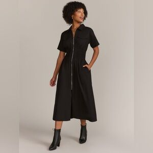 GRACIA Black Zip-Front Midi Dress Medium